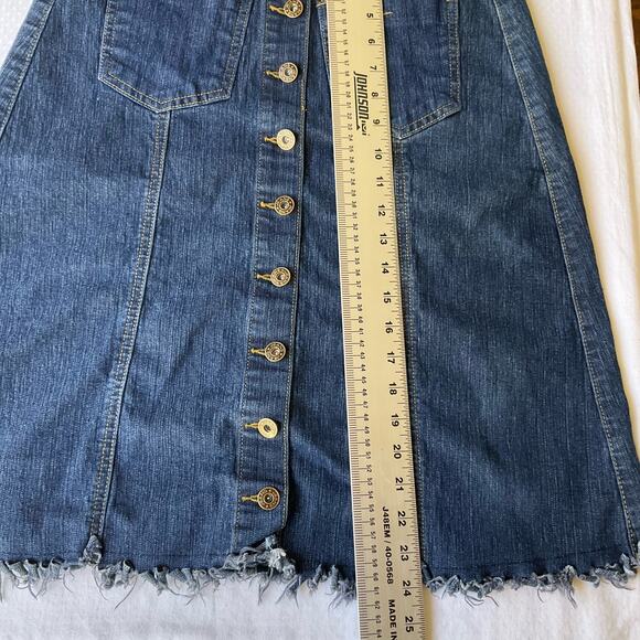 Emma’s Designs Women’s Kneelength Frayed-hem Frontbutton Denim Skirt size S,Blue - Picture 4 of 8